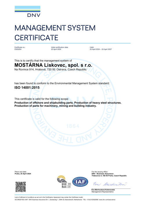 DNV certificate ISO 14001